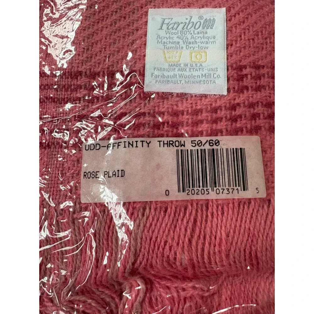 Vintage Faribault Affinity Throw Blanket Rose Plaid Wool Blend 50x60 USA NEW
